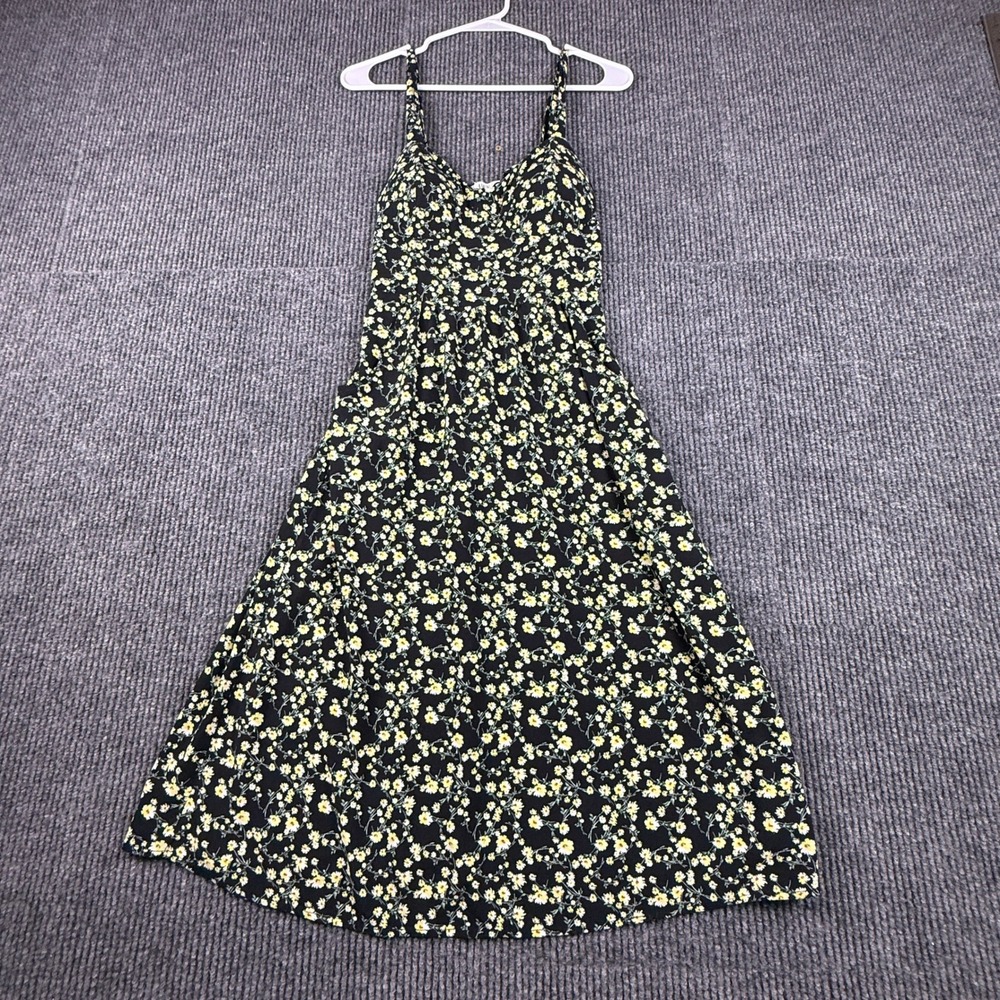 AUW Womensn Size S- Black Daisy Floral Smocked Midi Sundress Pockets A319066D96